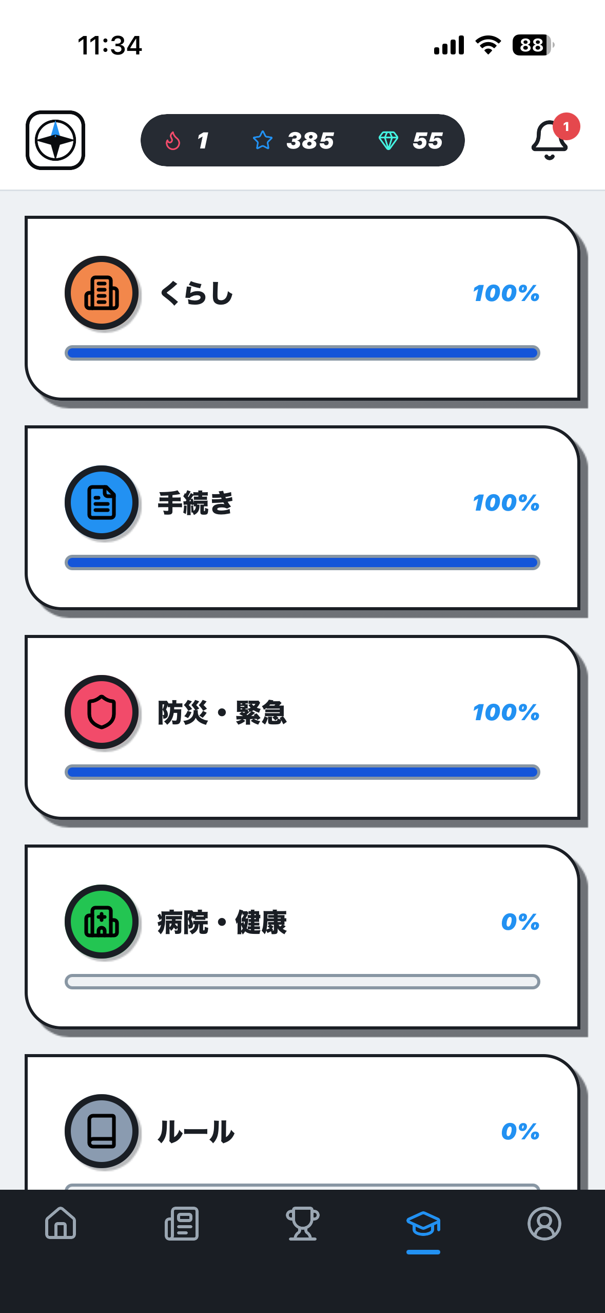 Piknowa 日本語学習画面